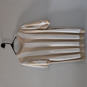 SHEIN Men's Knit Sweater Crewneck 1/2 Sleeve Vertical Stripes XL Tan White